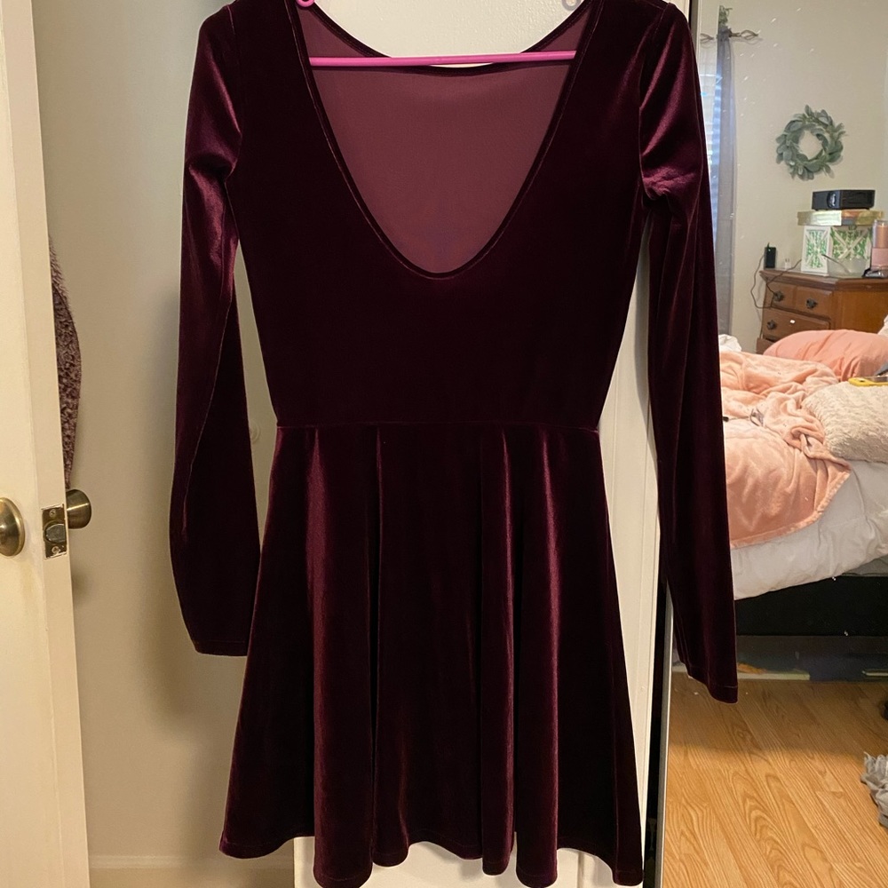 Maroon open back velvet dress